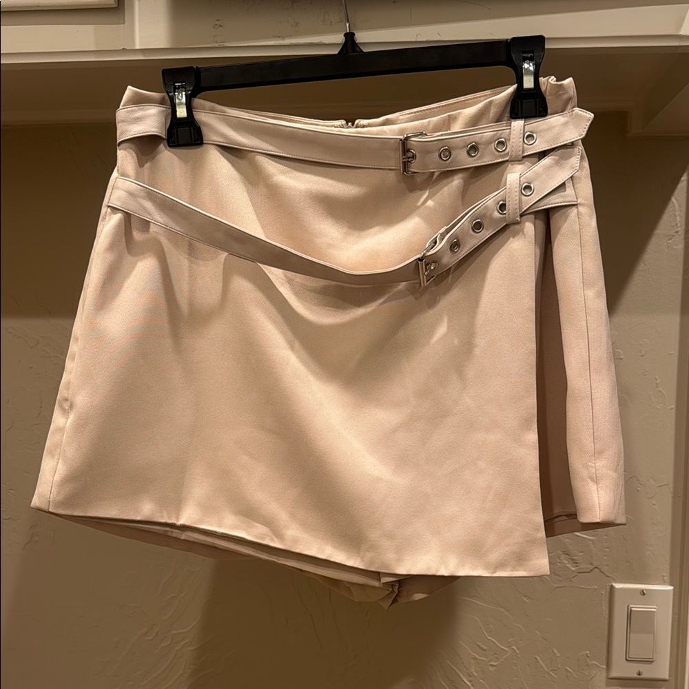 Wrap Mini Skort with Double Belt - Cream